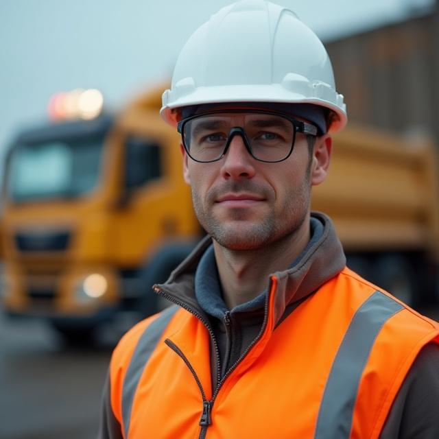 U First Trucking driver wearing PPE equipment including hard hat and safety vest on site.